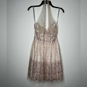 Short Halter Top Party Sparkling Dress Blush Color